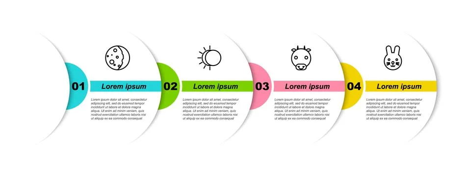 Set line Eclipse of the sun, , Ox zodiac and Rabbit. Business infographic tem 스톡 일러스트