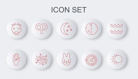 Set line Eclipse of the sun, Palmistry hand, Moon stars, Solar system, Ox zodiac 스톡 일러스트