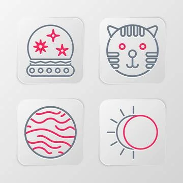 Set line Eclipse of the sun, Planet Venus, Tiger zodiac and Magic ball icon.. Ilustração Stock