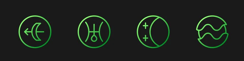 Set line Eclipse of the sun, Sagittarius zodiac, Symbol Uranus and Planet. .. Illustrazione stock
