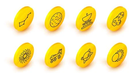 Set line Eclipse of the sun, Satellites orbiting planet Earth, Mars rover, Black 스톡 일러스트