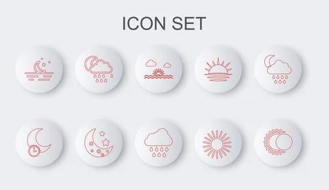 Set line Eclipse of the sun, Sleeping moon, Sunset, Moon and stars, Cloud with Illustrazione stock