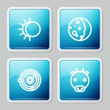 Set line Eclipse of the sun, , Solar system and Ox zodiac icon. Vector 스톡 일러스트