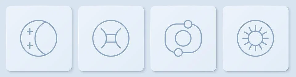 Set line Eclipse of the sun Solar system Gemini zodiac and Sun. White square  Stock Illustration