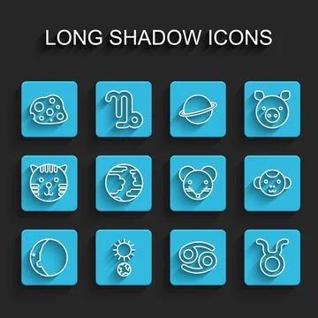 Set line Eclipse of the sun, Solstice, Asteroid, Cancer zodiac, Taurus, Pla.. Illustrazione stock