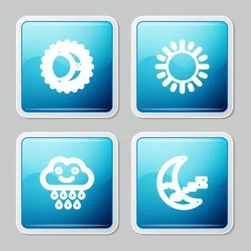 Set line Eclipse of the sun, Sun, Cloud with rain and Moon icon icon. Vector Illustrazione stock