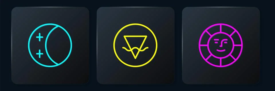 Set line Eclipse of the sun, Sun and Earth element. Black square button. Vect Ilustração Stock