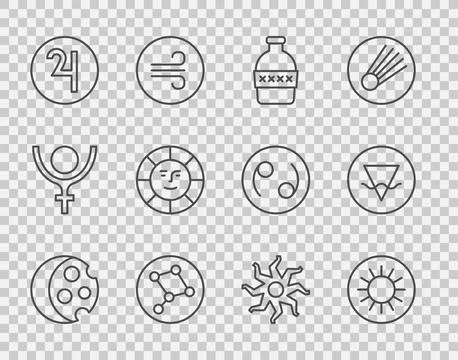 Set line Eclipse of the sun, Sun, Bottle water, Great Bear constellation, S.. 스톡 일러스트
