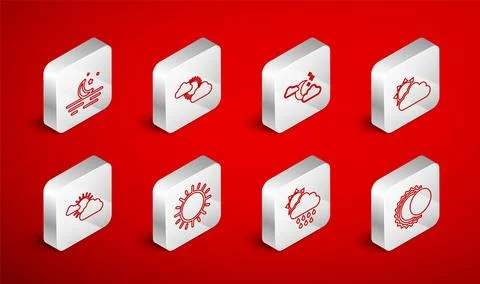 Set line Eclipse of the sun, Sun and cloud weather, Cloud with moon stars, .. Ilustração Stock