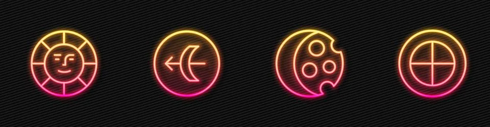 Set line Eclipse of the sun, Sun, Sagittarius zodiac and Earth globe. Glowi.. Stock Illustration