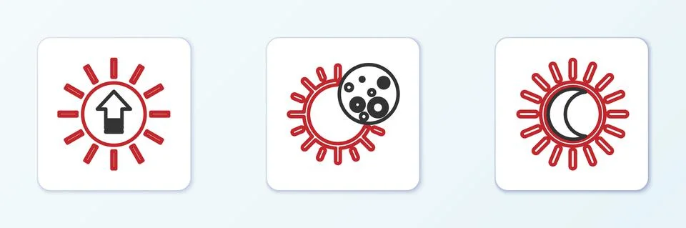 Set line Eclipse of the sun, Sunset and icon. Vector Ilustração Stock