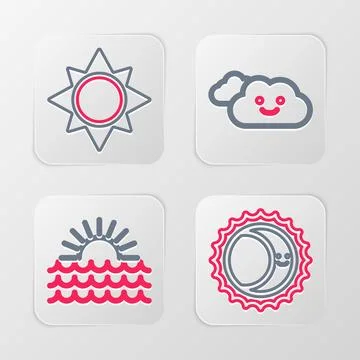 Set line Eclipse of the sun, Sunset, Cloud and icon. Vector Stock Illustration