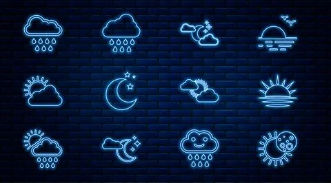 Set line Eclipse of the sun, Sunset, Cloud with moon and stars, Moon, cloud.. Stockillustratie