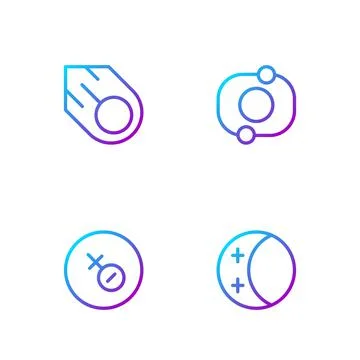 Set line Eclipse of the sun, Venus symbol, Comet and Solar system. Gradient Ilustração Stock
