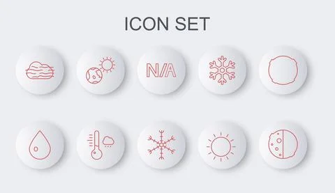 Set line Eclipse of the sun, Water drop, Not applicable, Sun, Fog and cloud Stock Illustration