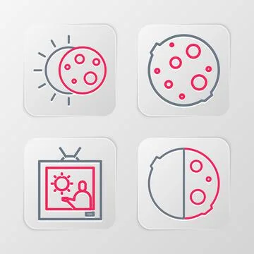 Set line Eclipse of the sun, Weather forecast, Moon and icon. Vector Ilustração Stock