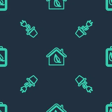 Set line Eco friendly house, Electric saving plug in pot and nature leaf and Stock Illustration