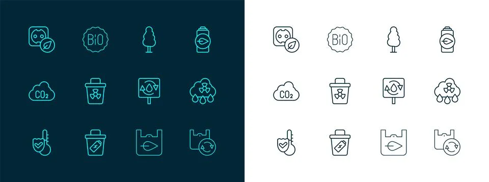 Set line Eco nature leaf battery, Trash can, Recycle clean aqua, Shopping b.. Stock Illustration