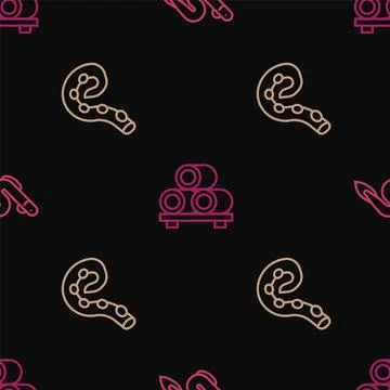 Set line Eel fish, Octopus of tentacle and Sushi on cutting board on seamless Stock Illustration