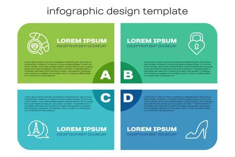 Set line Eiffel tower, Coffee cup with croissant, Woman shoe and Castle in the Stock Illustration