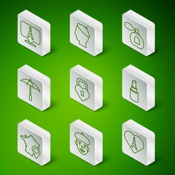 Set line Eiffel tower with heart, French mime, Castle in the shape of, Umbrella Stock-Illustration