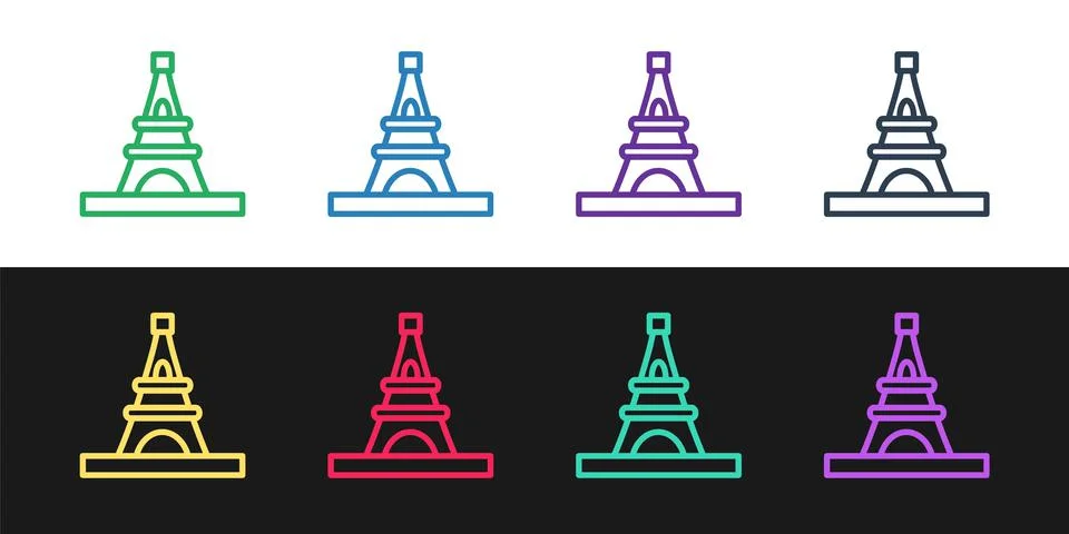 Set line Eiffel tower icon isolated on black and white background. France Paris Stock Illustration