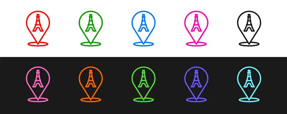 Set line Eiffel tower icon isolated on black and white background. France Paris Stock Illustration