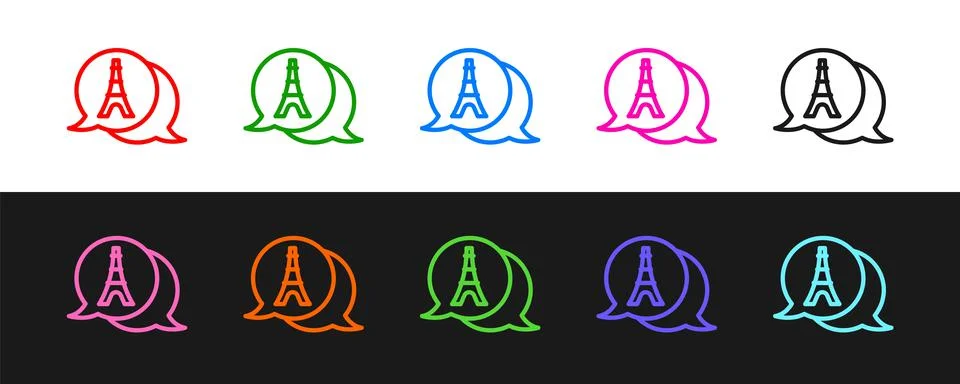 Set line Eiffel tower icon isolated on black and white background. France Paris Stock Illustration