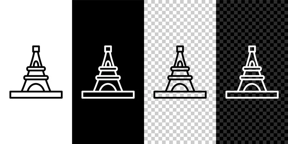Set line Eiffel tower icon isolated on black and white background. France Paris Stock Illustration