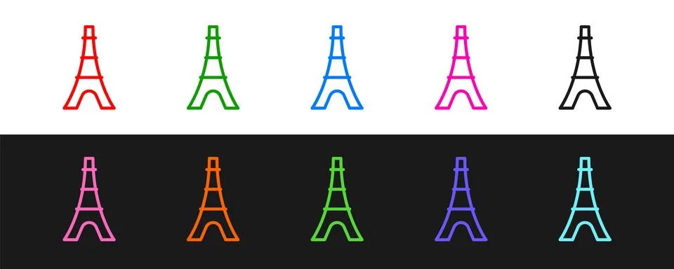 Set line Eiffel tower icon isolated on black and white background. France Paris Stock Illustration