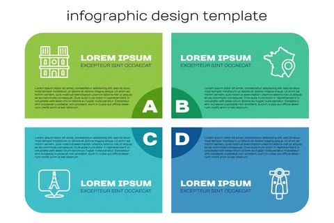 Set line Eiffel tower, Notre Dame de Paris, Scooter and Map of France. Busi.. Stock Illustration