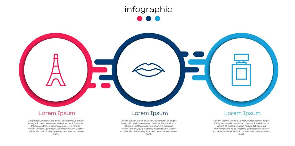 Set line Eiffel tower, Smiling lips and Perfume. Business infographic template イラスト素材