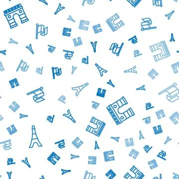 Set line Eiffel tower, Triumphal Arch and Flag France on seamless pattern. .. Stock Illustration