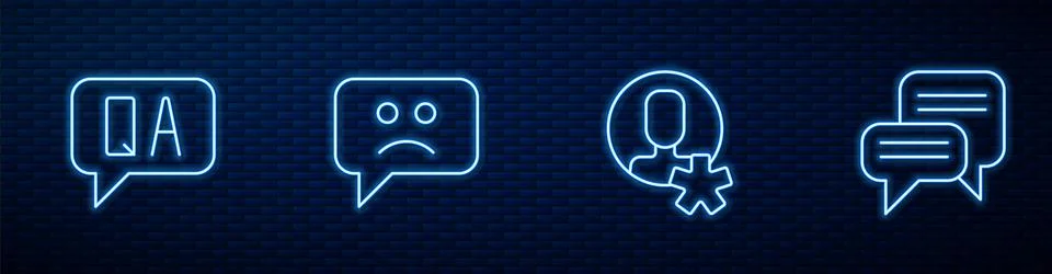 Set line Elected employee, Question and Answer, Sad smile and Speech bubble c Stock Illustration