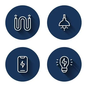 Set line Electric cable, Lamp hanging, Mobile phone and Creative lamp light idea 스톡 일러스트