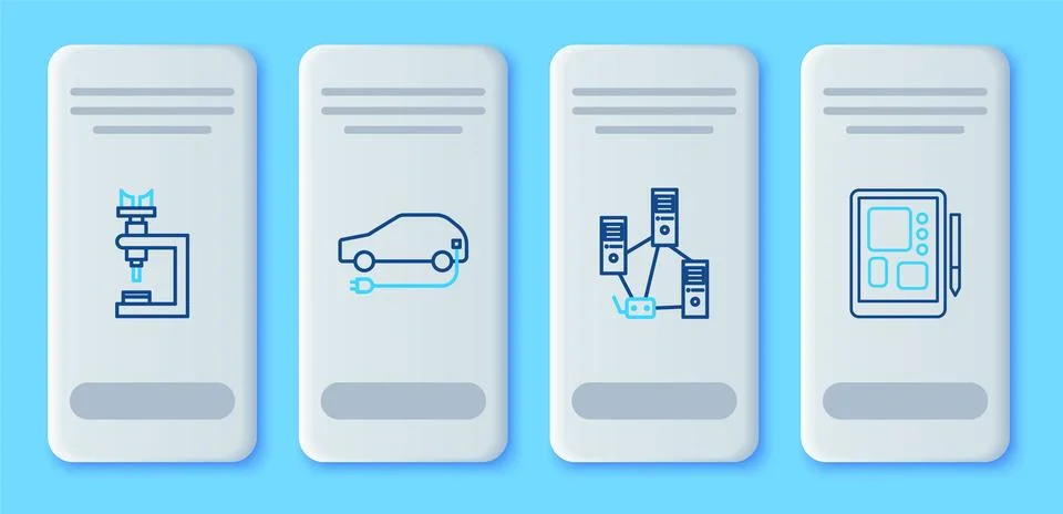 Set line Electric car, Computer network, Microscope and Graphic tablet icon.. Stockillustratie