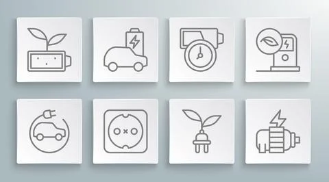 Set line Electric car, Electrical outlet, saving plug in leaf, motor, Batte.. イラスト素材