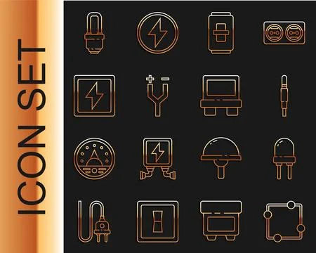 Set line Electric circuit scheme, Light emitting diode, Audio jack, light s.. Ilustração Stock