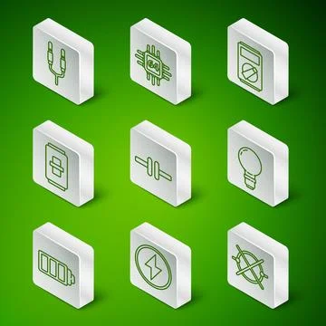 Set line Electric circuit scheme, Lightning bolt, Audio jack, light switch,.. Stock Illustration