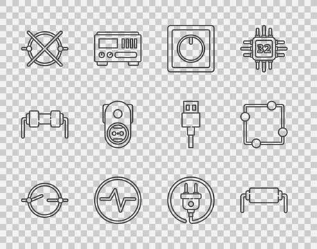 Set line Electric circuit scheme, Resistor electricity, light switch, Elect.. Illustrazione stock