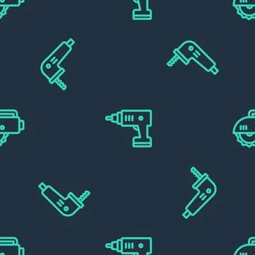 Set line Electric cordless screwdriver, jigsaw and circular on seamless pattern Stock Illustration