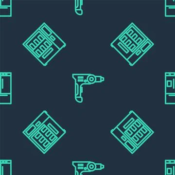 Set line Electric drill machine, Vending and Refrigerator on seamless pattern 스톡 일러스트