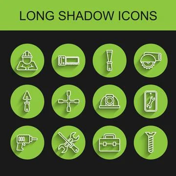 Set line Electric drill machine, Screwdriver and wrench, Builder, Toolbox, .. Ilustración de archivo