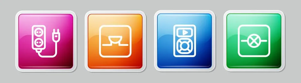 Set line Electric extension, Buzzer in electronic circuit, Music player and Lamp Stock Illustration