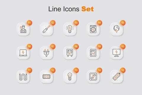 Set line Electric extension, No lightning, Creative lamp idea, Electrical o.. Illustrazione stock