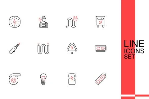 Set line Electric extension, Refrigerator, Creative lamp light idea, Roll a.. Stock Illustration