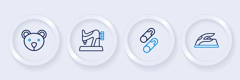 Set line Electric iron, Closed steel safety pin, Sewing machine and Teddy b.. Stock Illustration