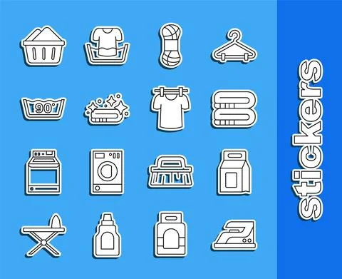 Set line Electric iron, Laundry detergent, Towel stack, Yarn, Temperature wash イラスト素材