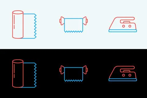 Set line Electric iron, Textile fabric roll and  icon. Vector Stock Illustration