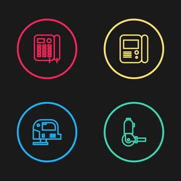 Set line Electric jigsaw, Angle grinder, House intercom system and Telephone Stock Illustration
